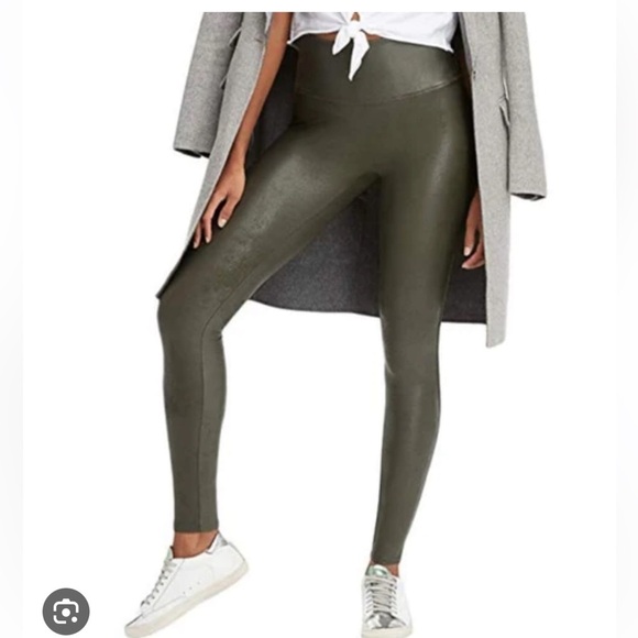 SPANX Dark green faux leather leggings size M - Picture 1 of 8